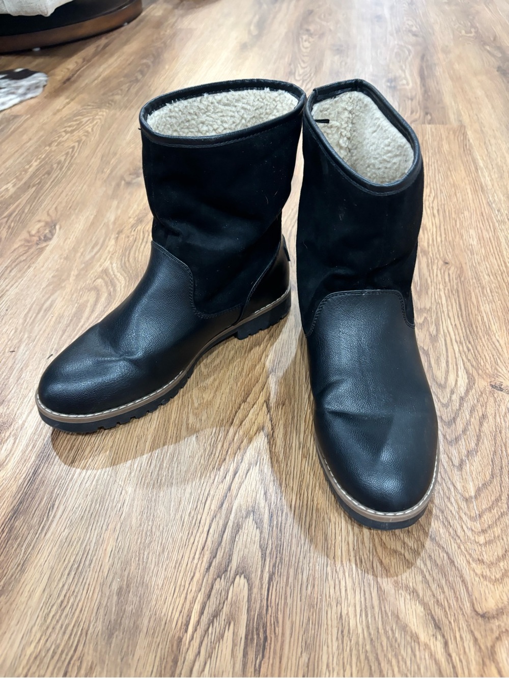 Nautica Black Faux Leather & Suede Lined Winter Boots